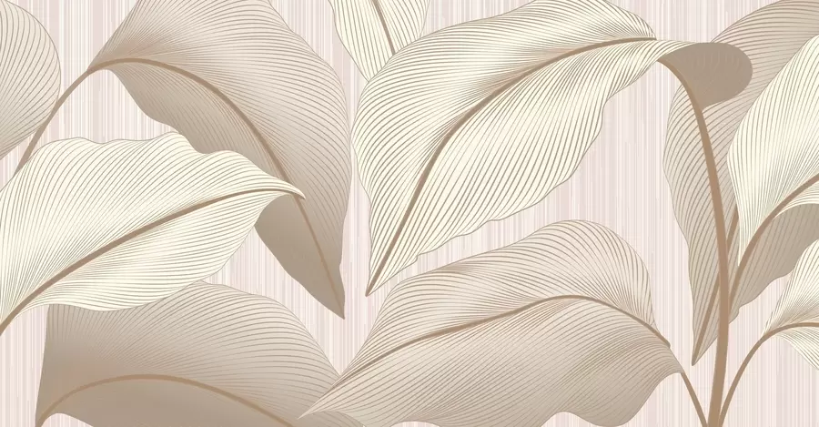 Fototapeedid Elegantne muster suurte lehtedega soojades beežides toonides heledal taustal, millel on peened tekstuuriaktsendid w08684v1