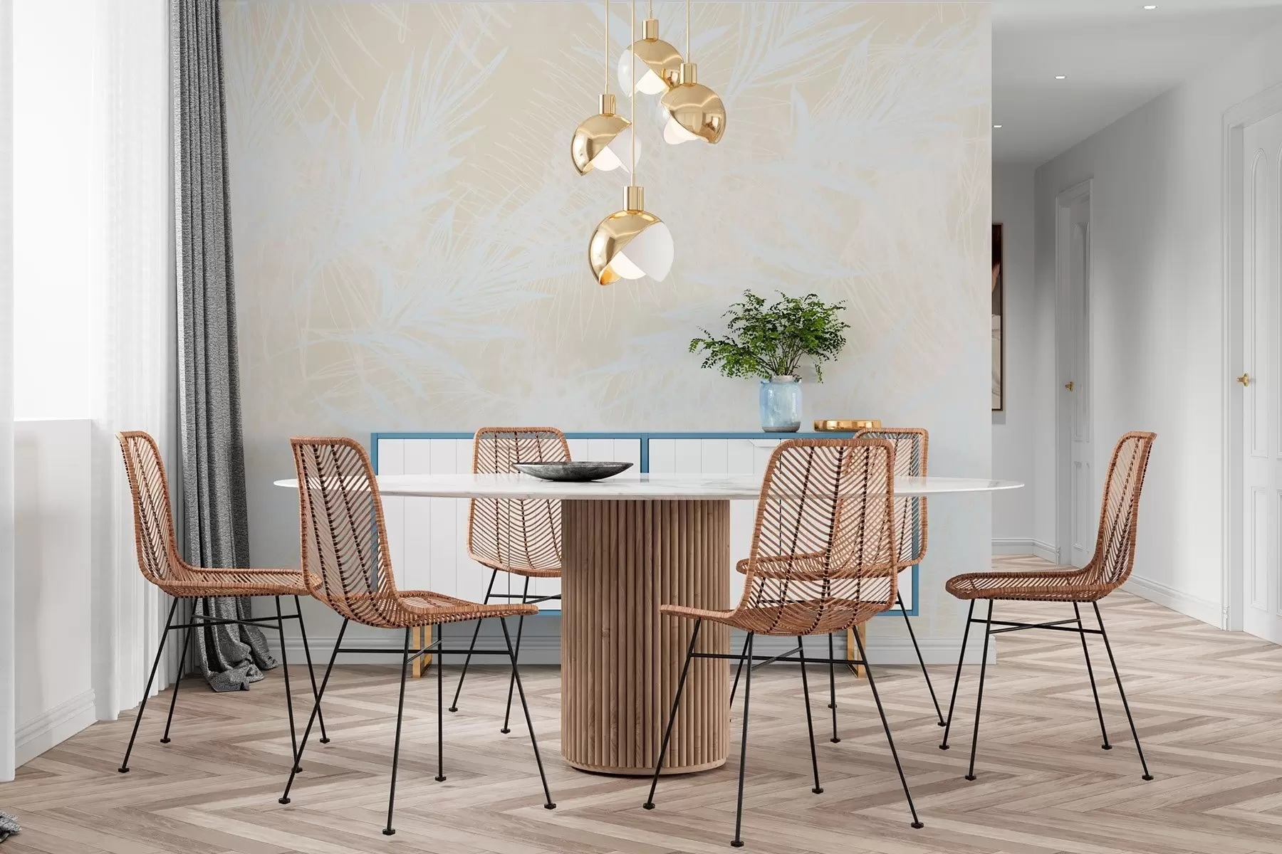 Fototapeedid Valged lehtsiluetid tekstuurilisel taustal w02896