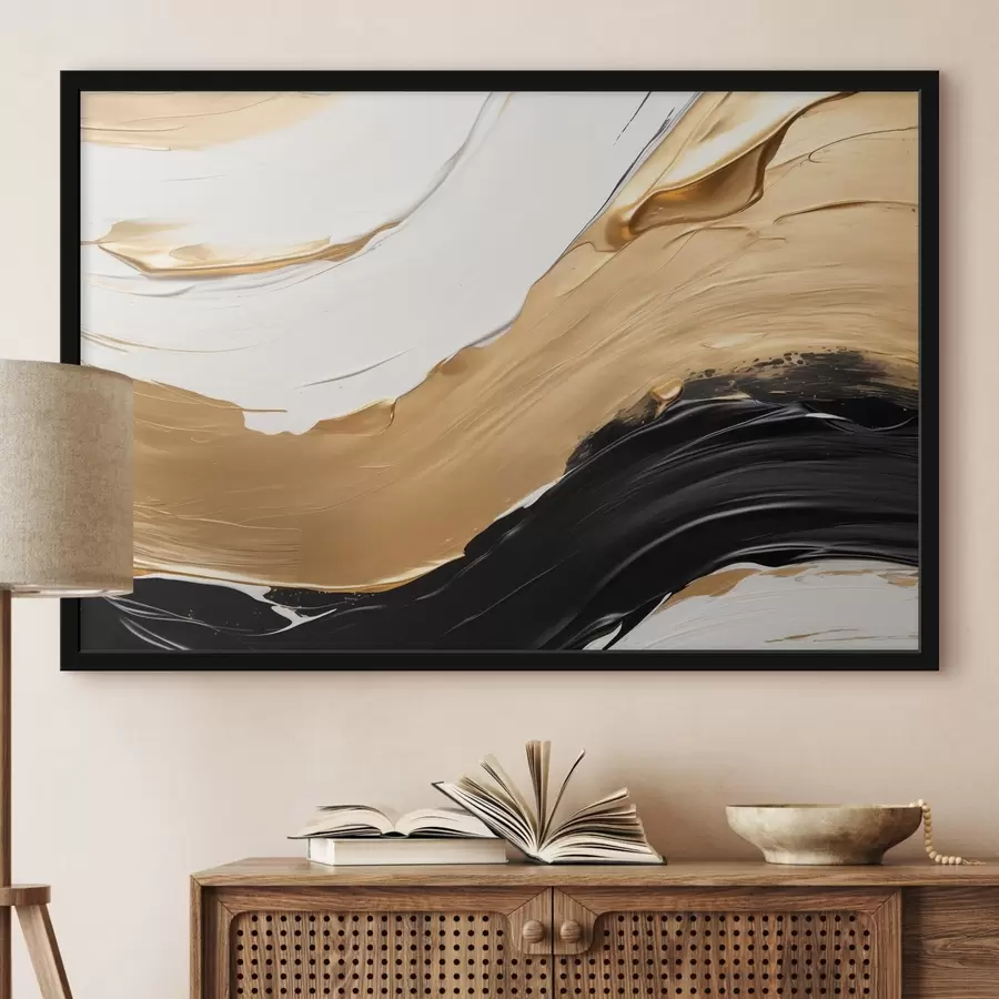 Fototapeedid Abstraktne kompositsioon, mis sisaldab julgeid valge, kollase ja musta värvi värke f42717