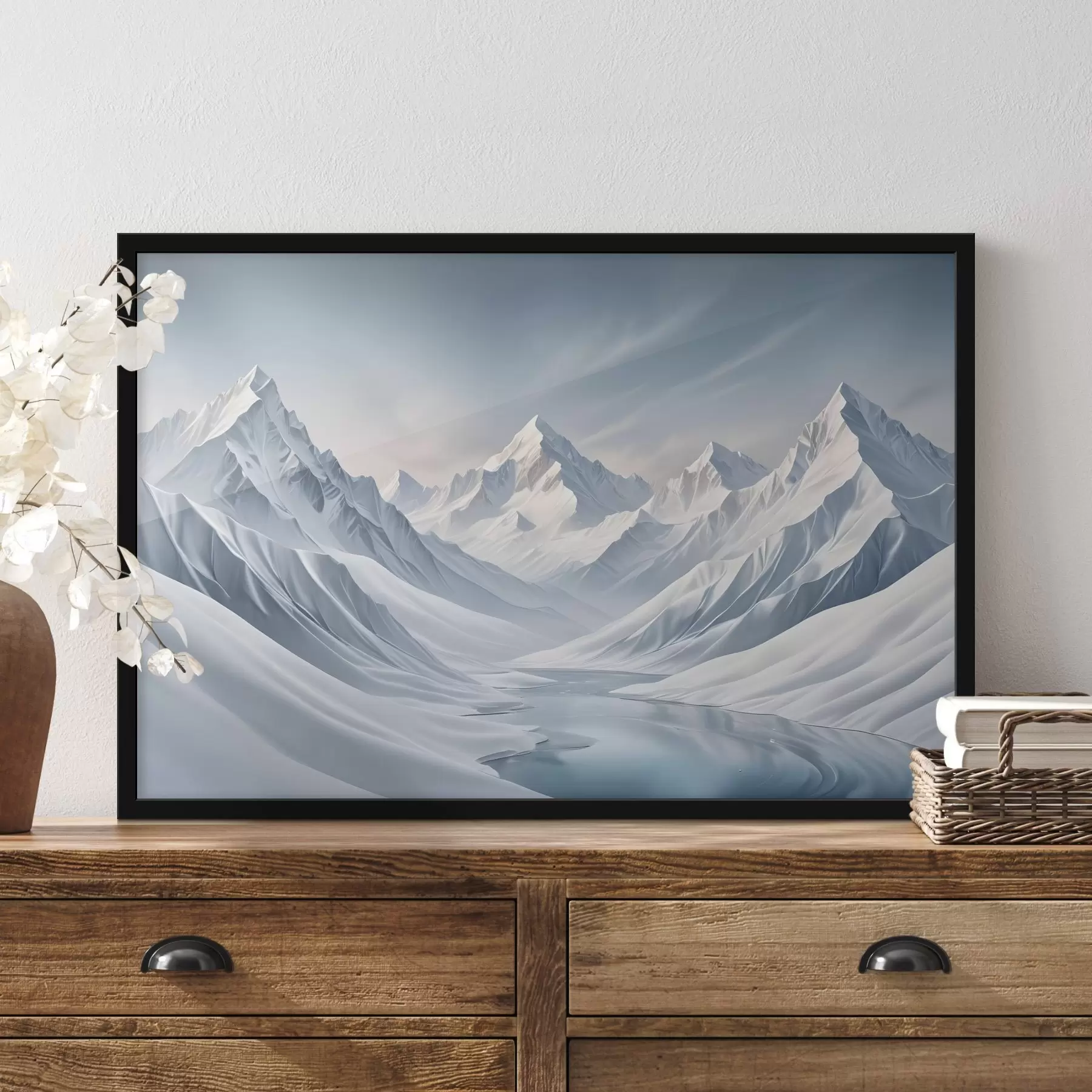 Pilt Teravate tippudega lumega kaetud mäed ja pehmelt astmeline taevas, mis muutub kahvatust helesiniseks f42724