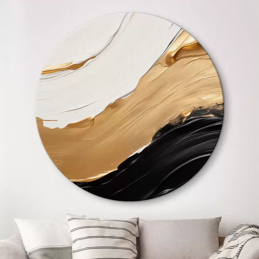 Pilt Abstraktne kompositsioon, mis sisaldab julgeid valge, kollase ja musta värvi värke r42717