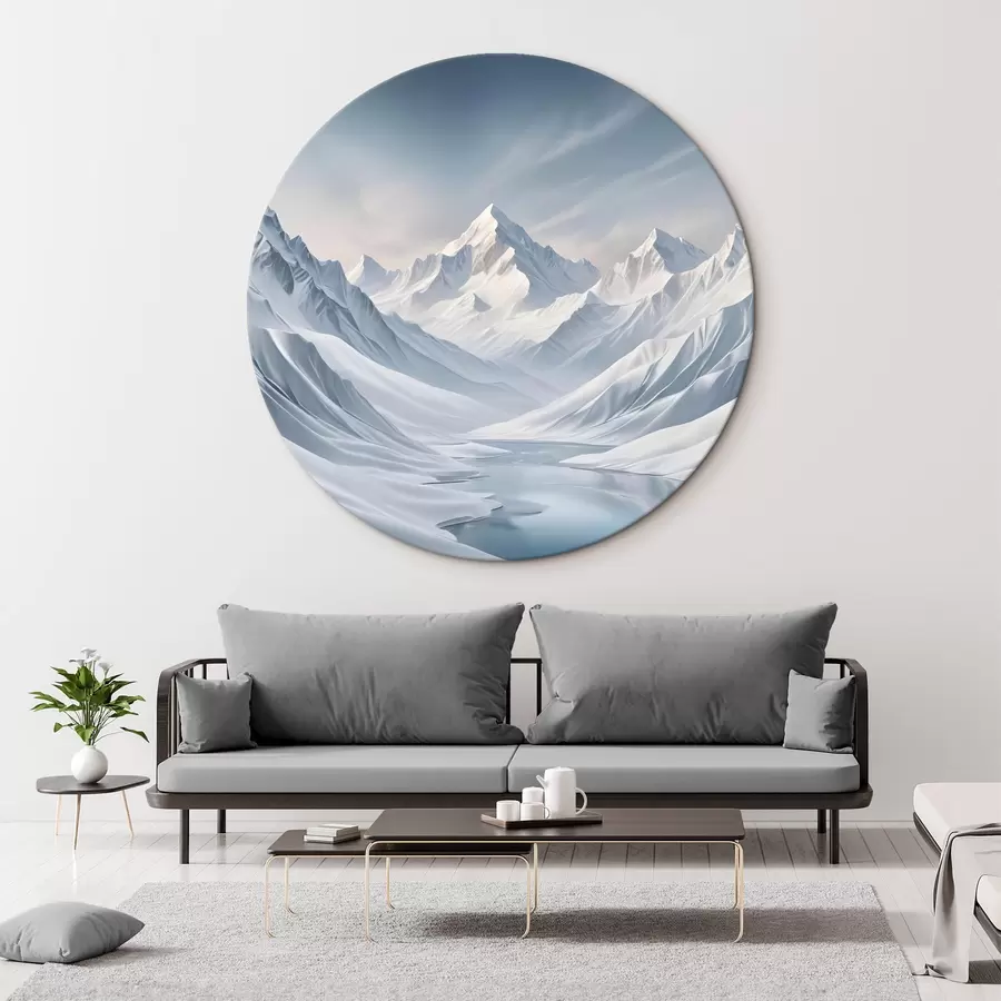 Fototapeedid Teravate tippudega lumega kaetud mäed ja pehmelt astmeline taevas, mis muutub kahvatust helesiniseks r42724