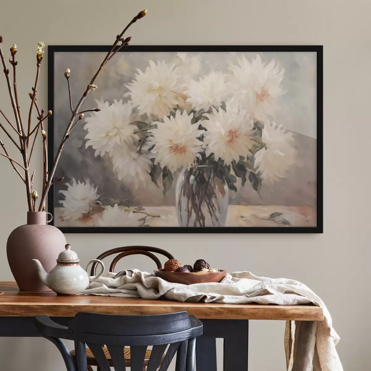 Plakat Krüsanteemid vaasis imitatsiooni maalimine f42744