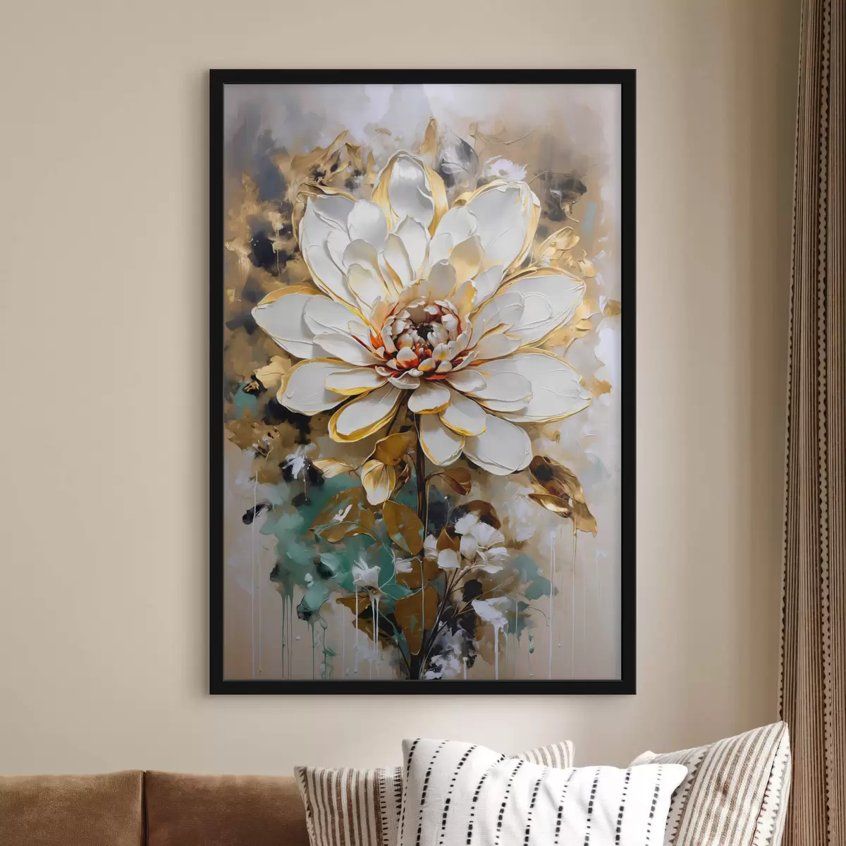 Plakat Abstraktne lill, mille taustal on värvi imitatsiooni pritsmed f42707