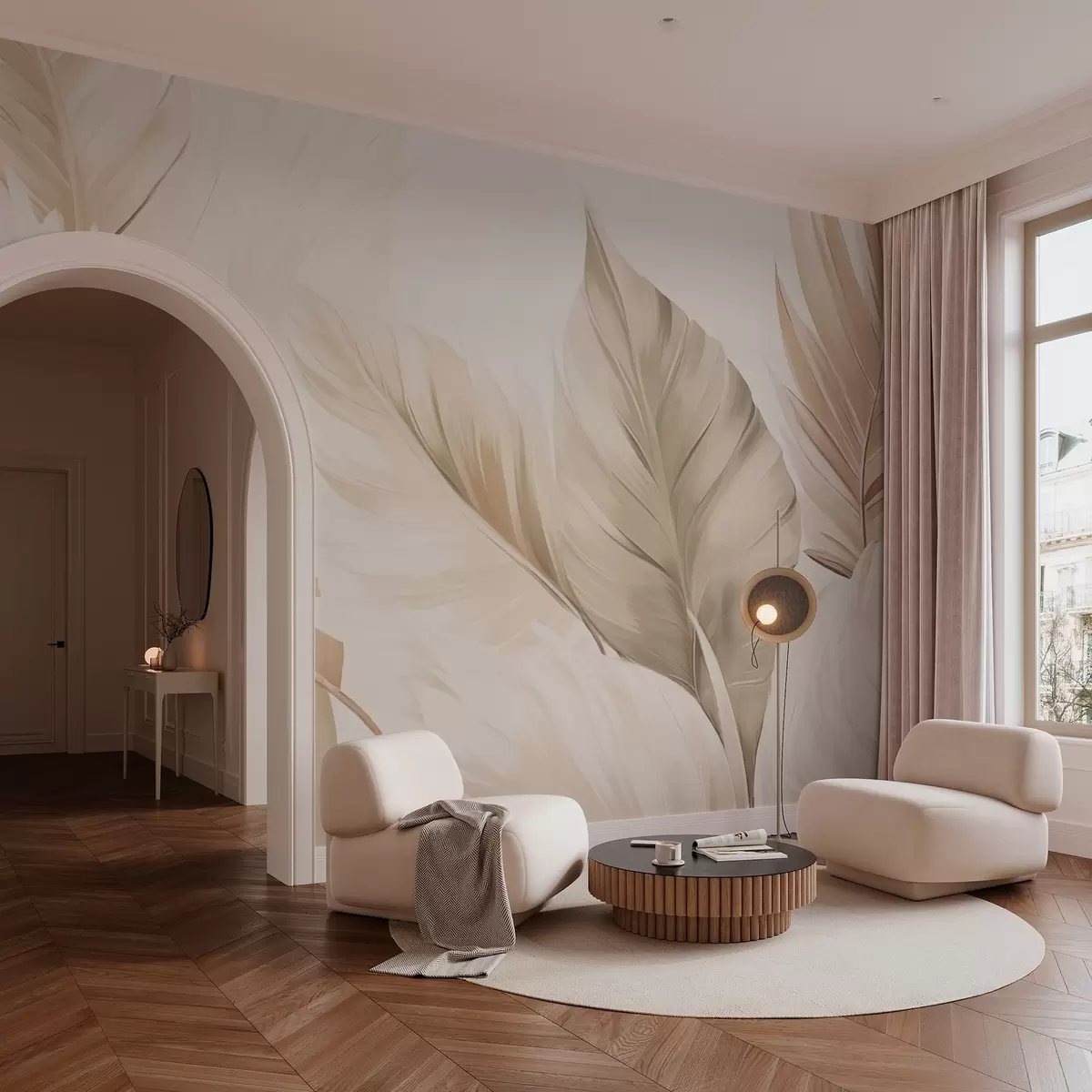 Fototapeedid Elegantne heledate lehtede muster w02901