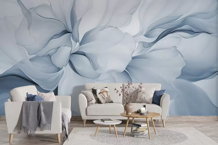 Fototapeedid Voolav abstraktne lille kroonlehed läbipaistev ja kihiline kujundeid pastelsed värvid, sinine tooni w08701v2