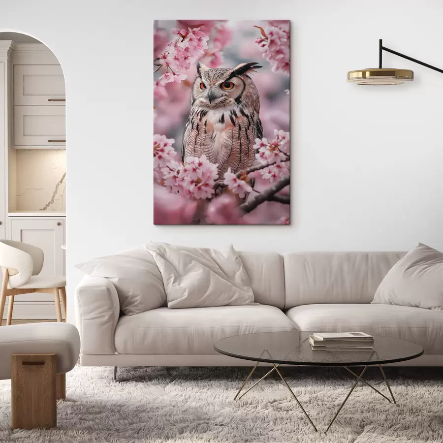 Pilt Kaunis öökull kirsipuu oksal, loodus, realism s42784