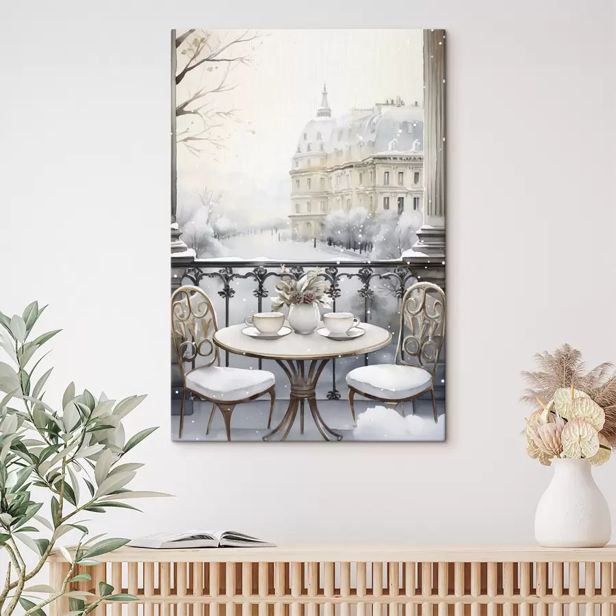 Pilt Kaunis kohvik, tassid teed, boheemlaslik stiil, akvarell, talvine esteetika  s42796