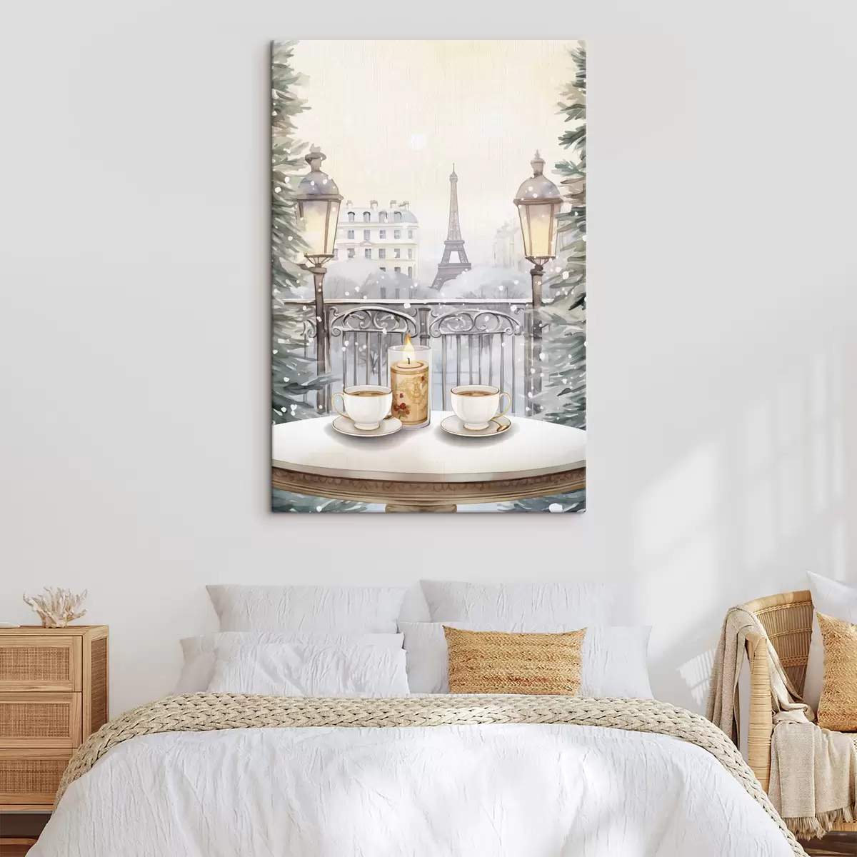 Pilt Kaunis kohvik Pariisis, teetassid, romantiline vaade, talv, akvarellistiil s42799