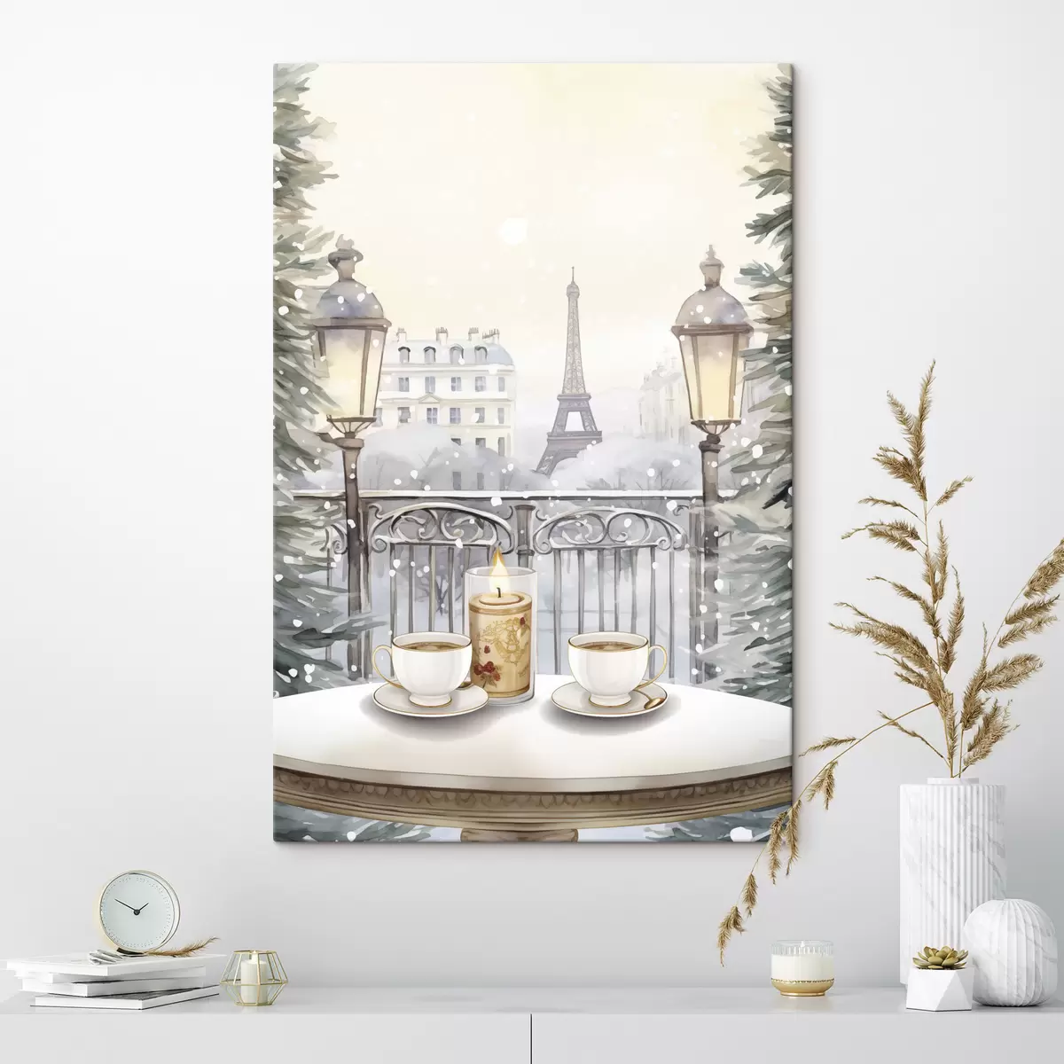 Pilt Kaunis kohvik Pariisis, teetassid, romantiline vaade, talv, akvarellistiil s42799
