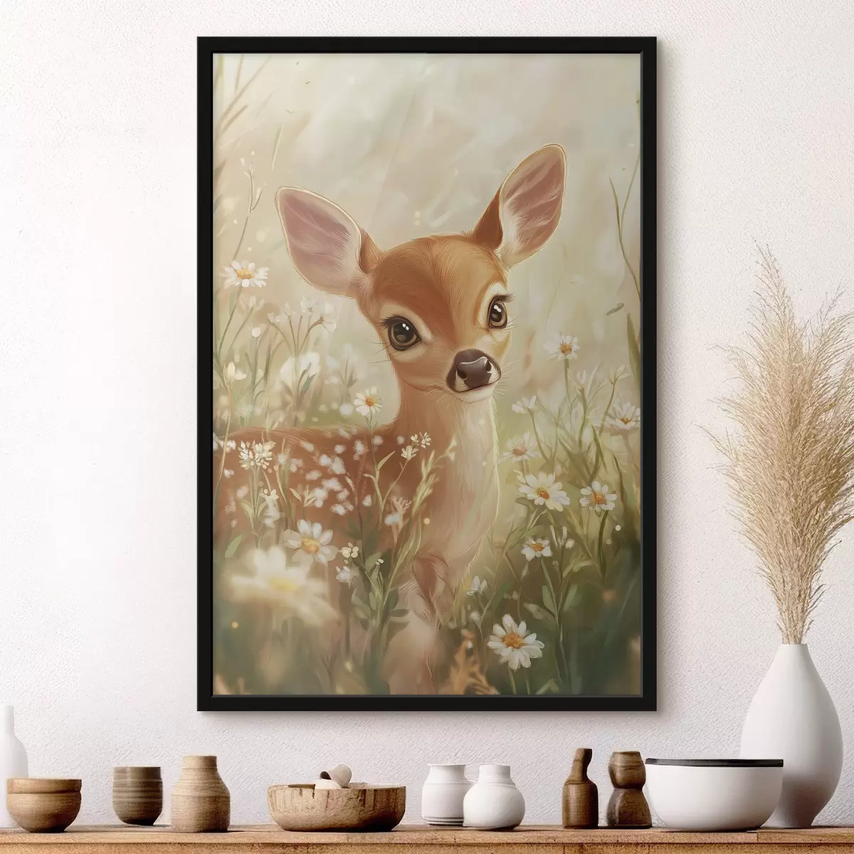 Plakat Armas hirv heinamaal, kus on lillelilled, õlistiilis joonistus f42780