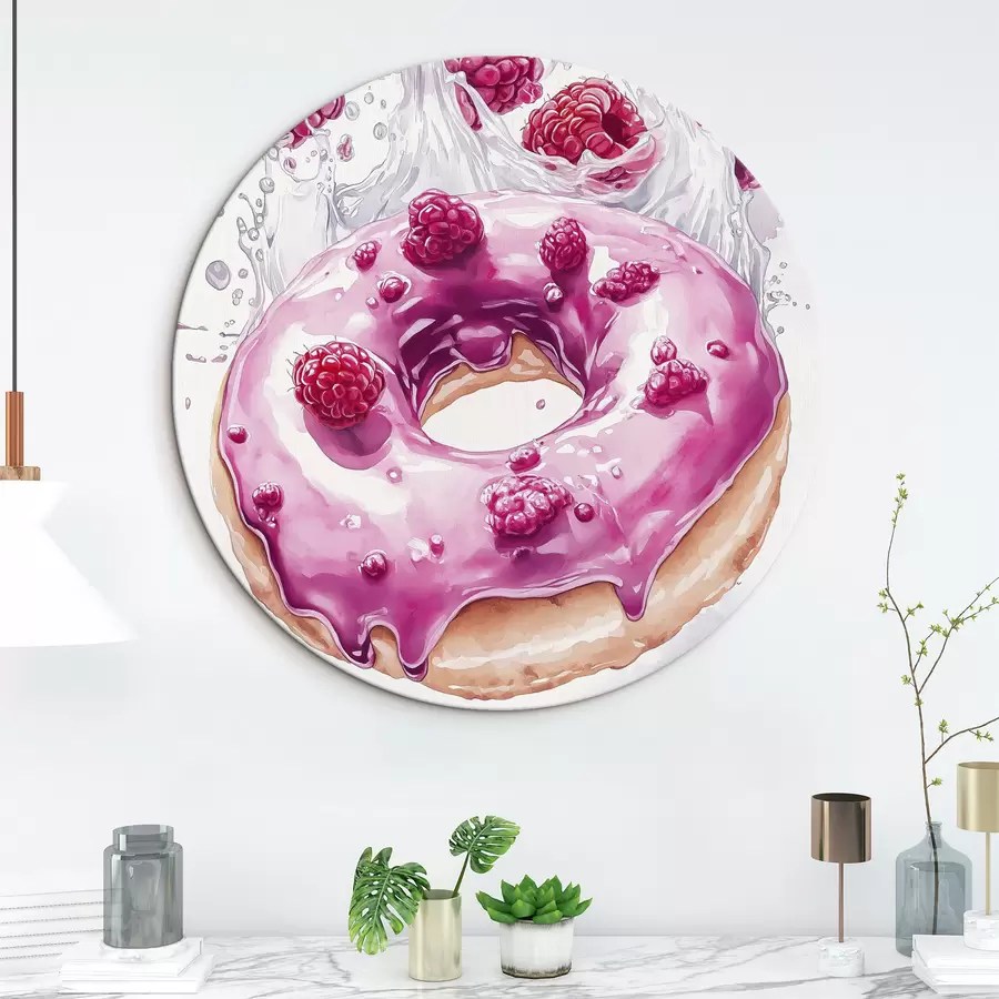 Pilt Donut vaarikatega, roosa glasuuriga, maitsev dessert, akvarellistiilis r42789
