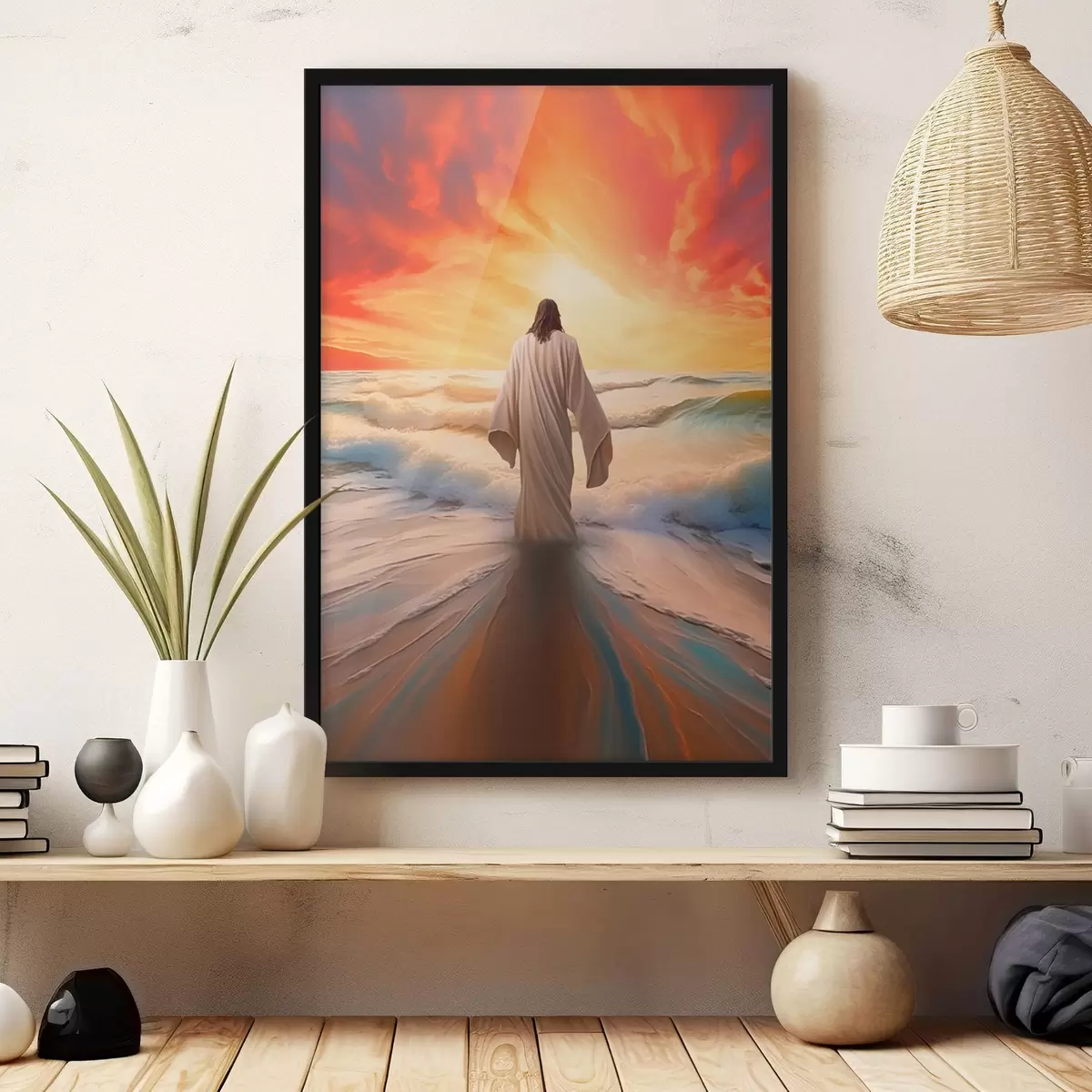 Plakat Mees vee ääres päikeseloojangu taustal f42824