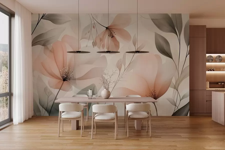 Fototapeedid õrnad õhulised lilled soojades mahedates toonides w03010