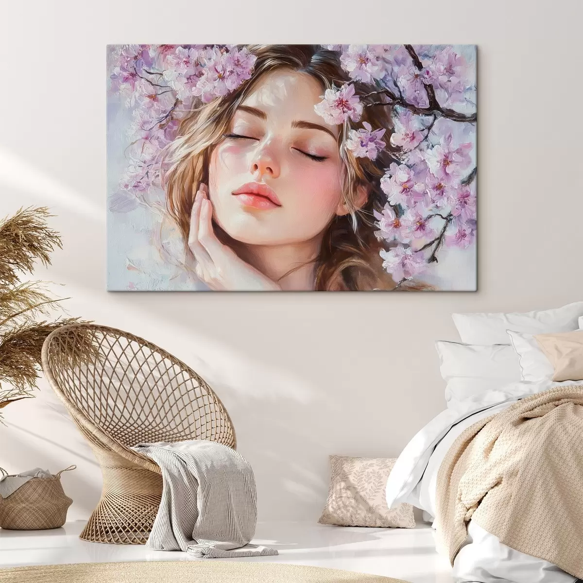 Pilt Tüdruk õitsva oksa lähedal s42857