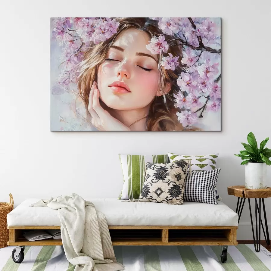 Pilt Tüdruk õitsva oksa lähedal s42857