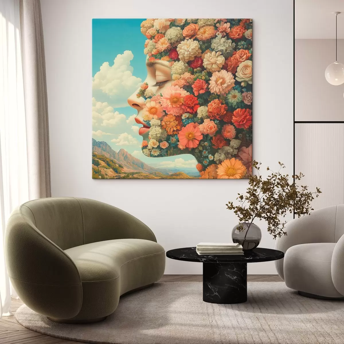 Pilt Nägu profiilis lilledega s42861