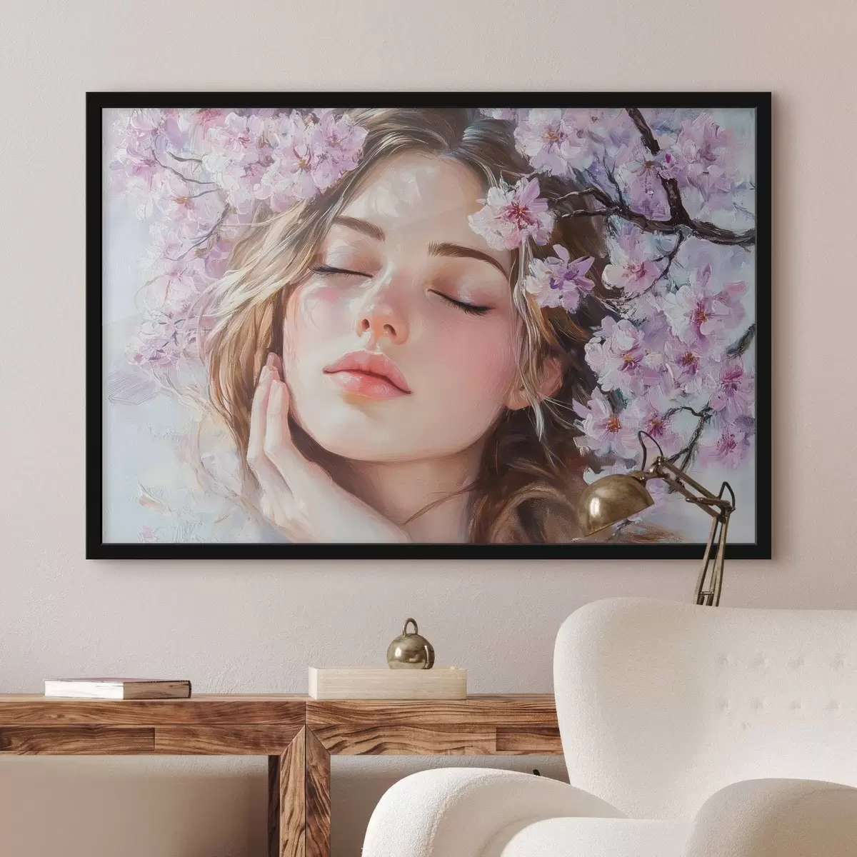 Plakat Tüdruk õitsva oksa lähedal f42857