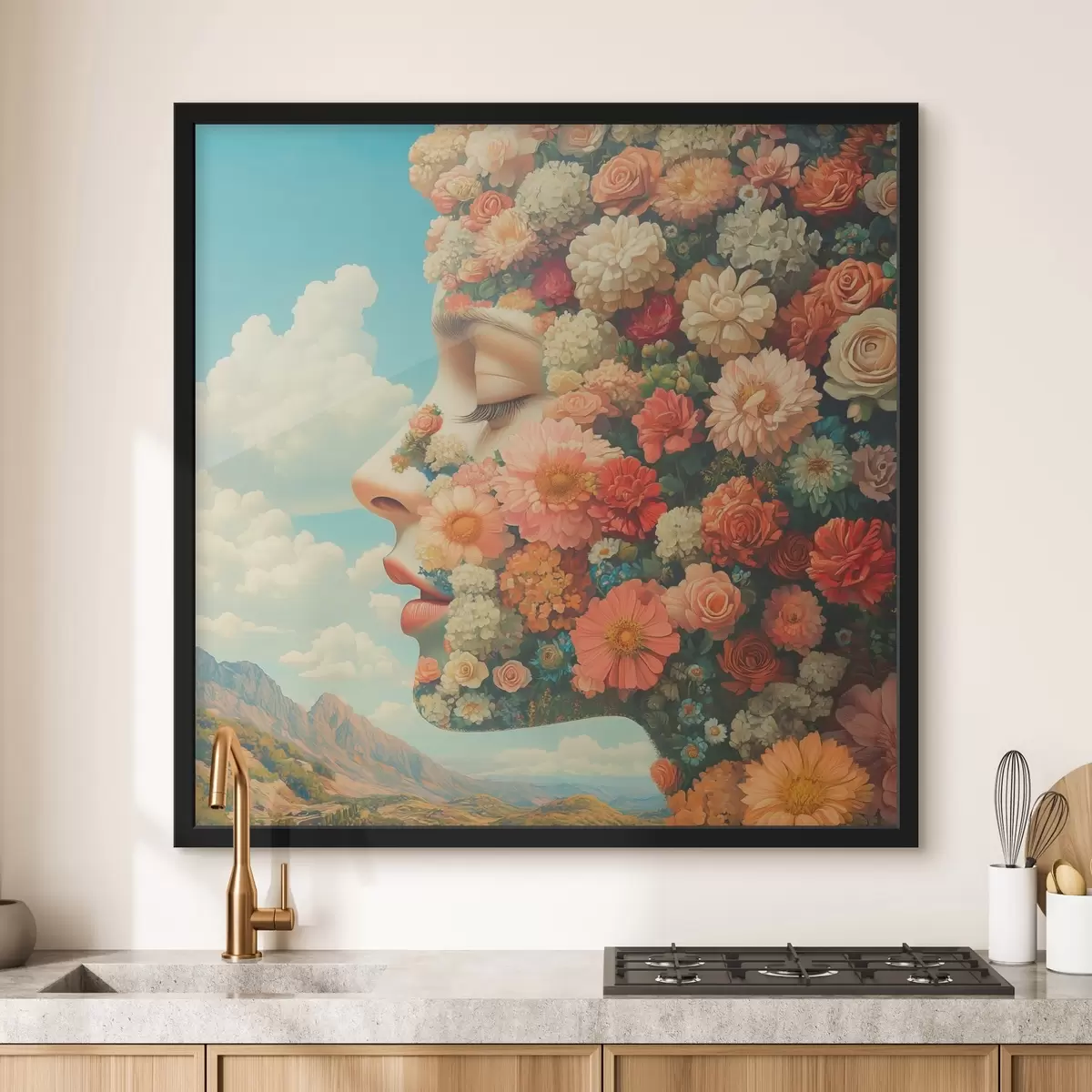 Plakat Nägu profiilis lilledega f42861