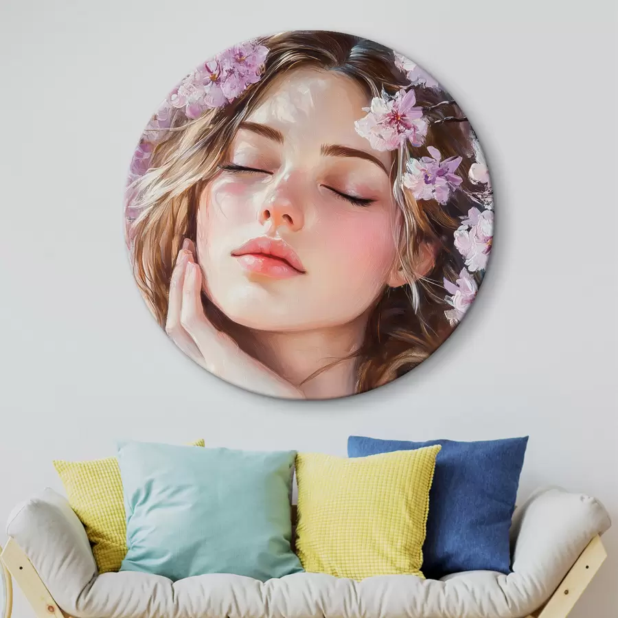 Pilt Tüdruk õitsva oksa lähedal r42857