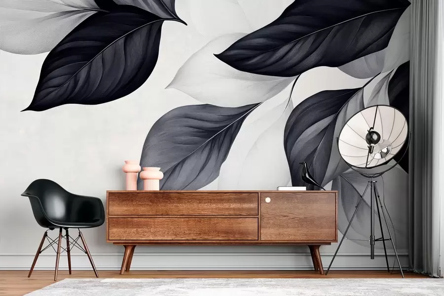 Fototapeedid Graafilised must-valged lehed w03020