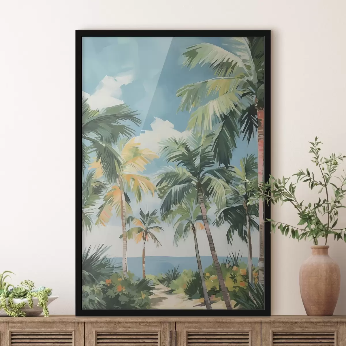 Plakat Palmipuud mere ääres imitatsiooni maalimine f42840