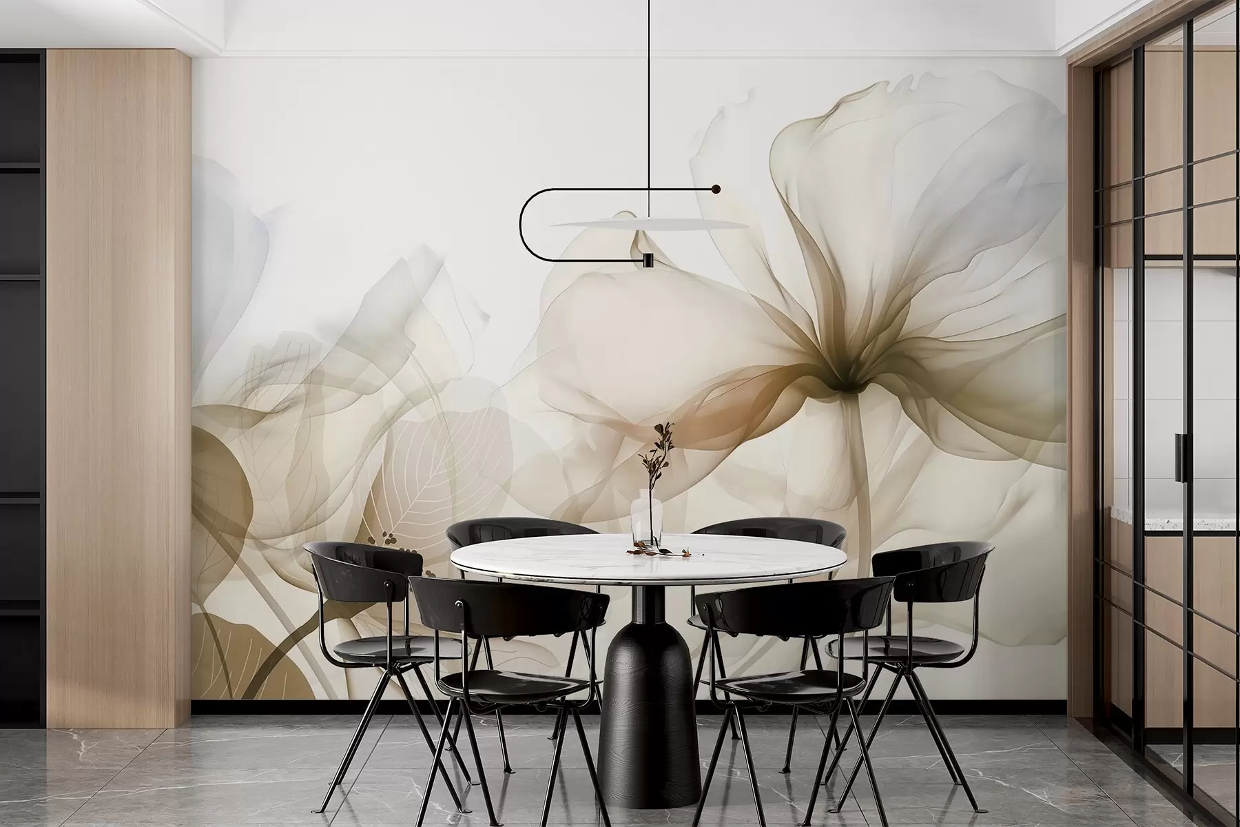 Fototapeedid Pruunid abstraktsed lilled pehme, läbipaistva voolava kroonlehe ja õrnade detailidega, valgel taustal w08742v1