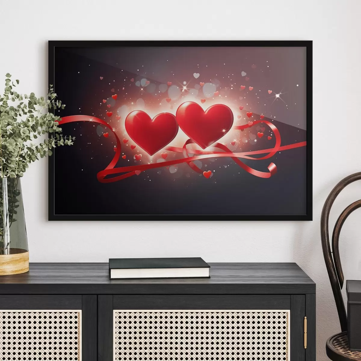 Plakat Kaks südant abstraktsel taustal f42877