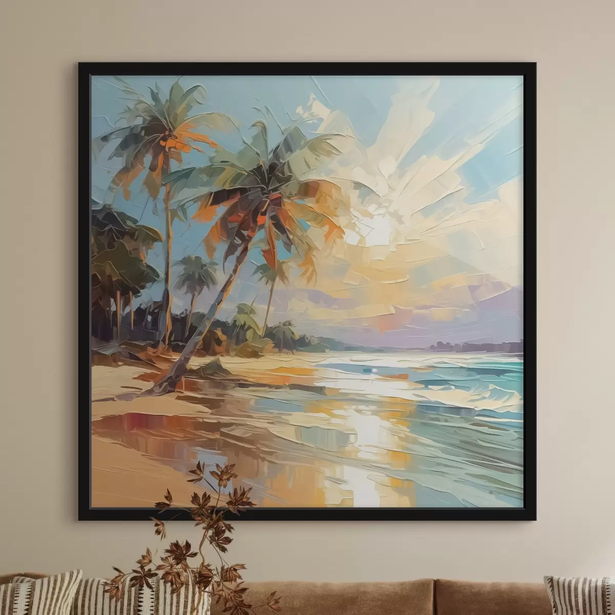 Plakat Palmipuud mere ääres imitatsiooni maalimine f42897