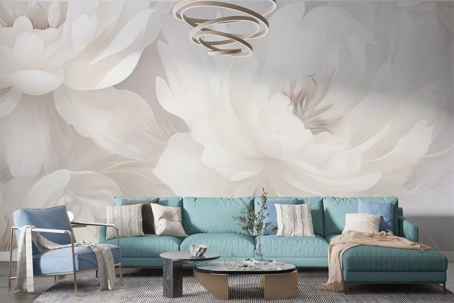 Fototapeedid Õrnad mahukad lilled pehmete kreemjas-valgete toonidega õrnal taustal w03045