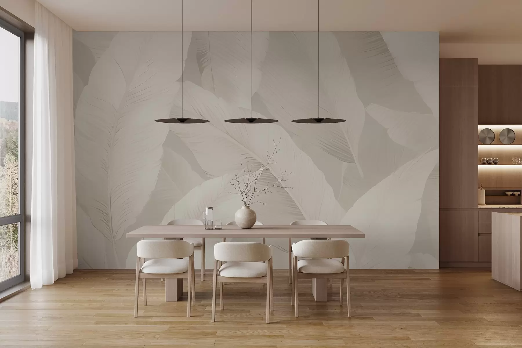 Fototapeedid Elegantne banaanileht pehmete kreemjate toonidega, w03080