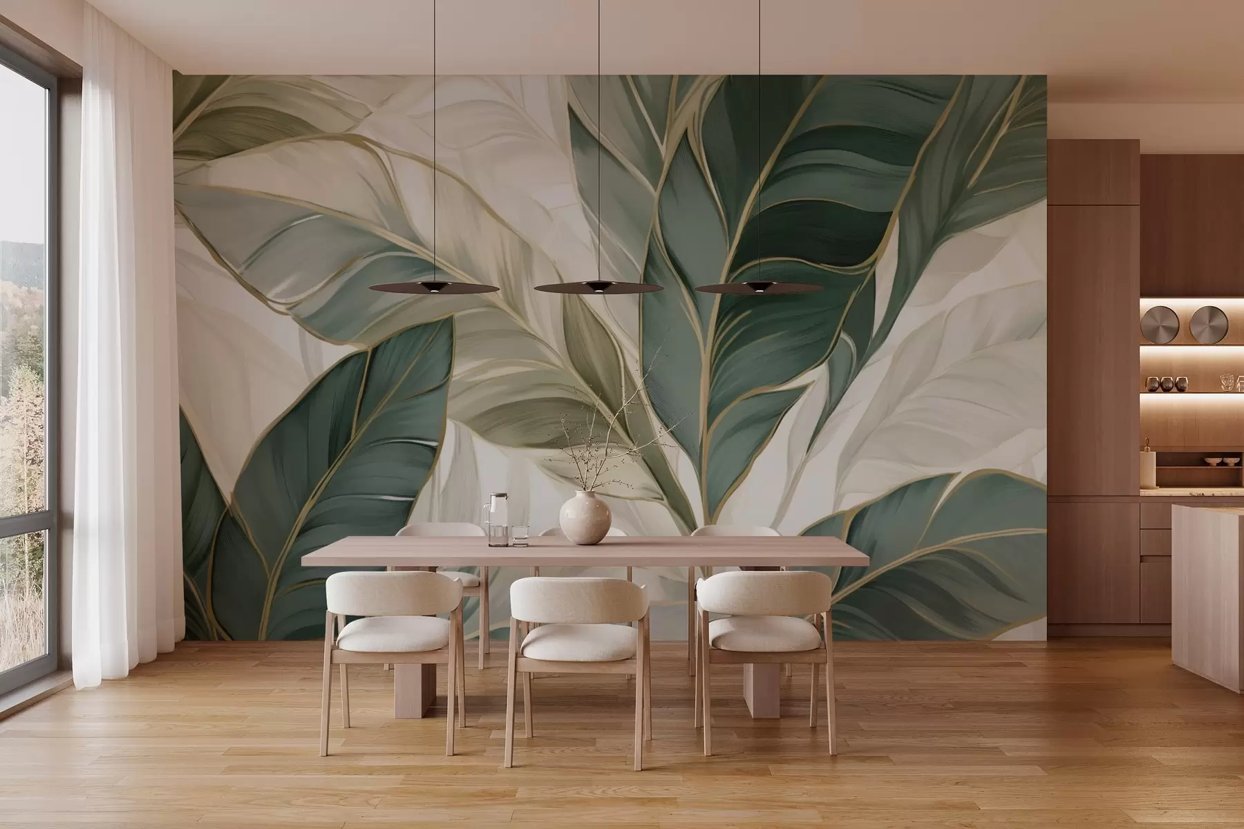 Fototapeedid Rohelised troopilised lehed hallil ja valgel taustal w03124