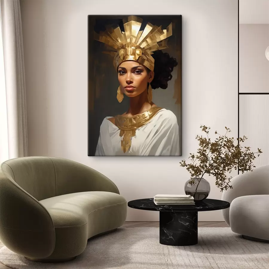 Pilt Majesteetliku peakatte ja traditsiooniliste kaunistustega naise portree s42931