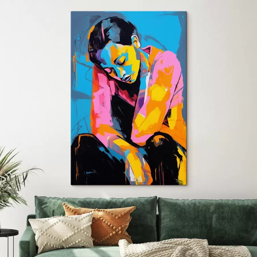 Pilt Abstraktne portree mõtlikust inimesest elavate värvidega s42936