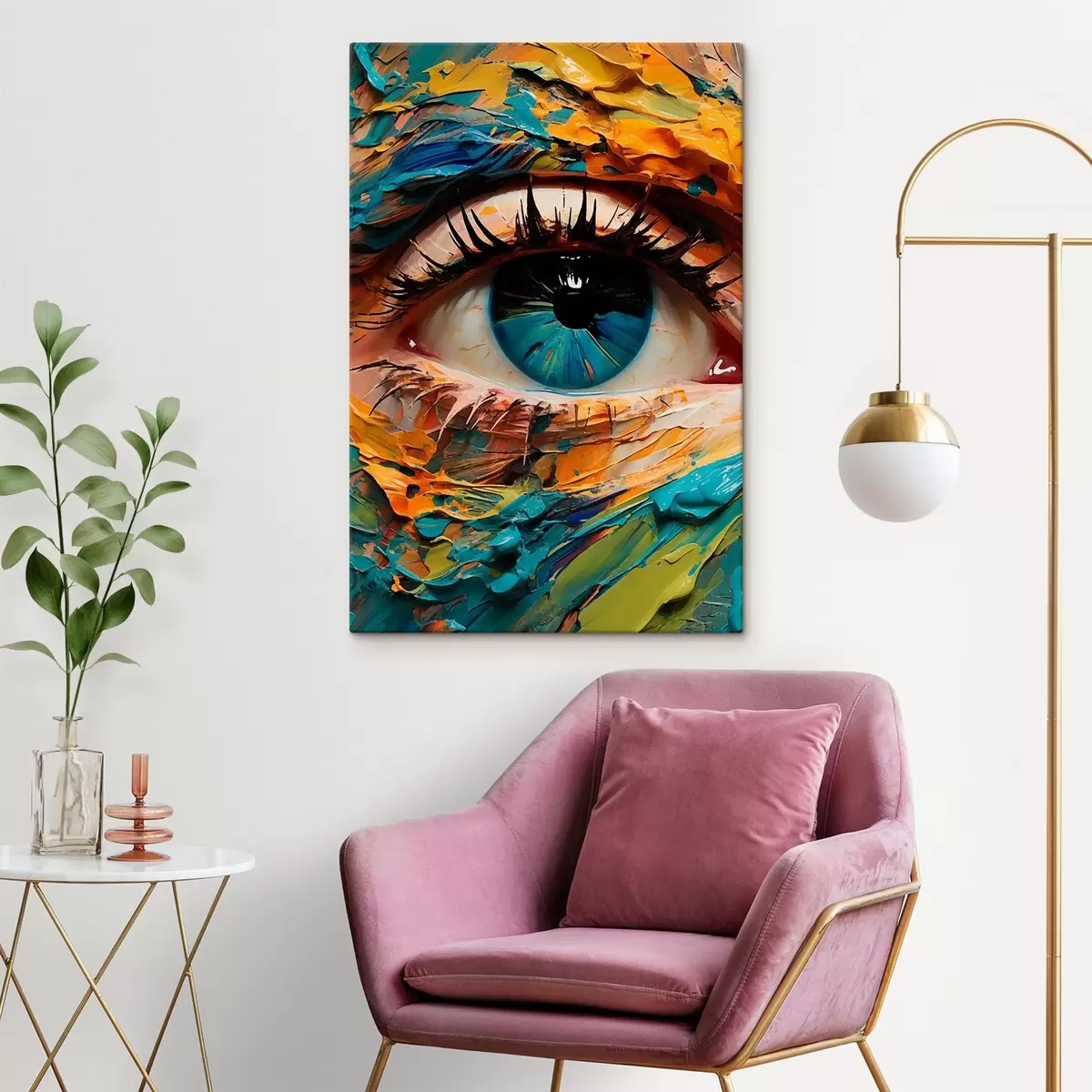 Pilt Abstraktne silmaportree elavatest värvidest, tekstuurse maalimise efektiga s42938