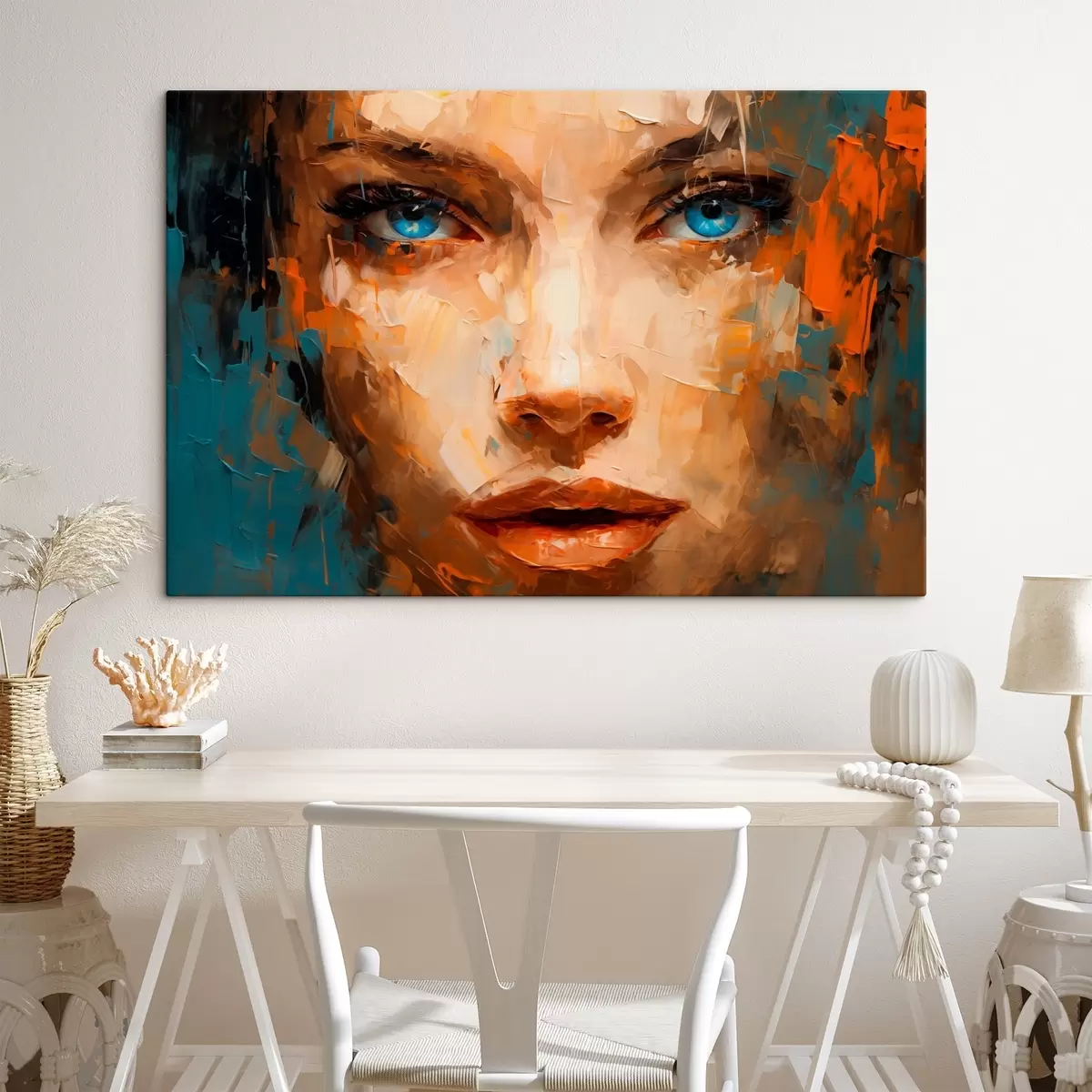 Pilt Abstraktne portree naine julge pintslitõmbega silmapaistvate siniste silmadega s42939