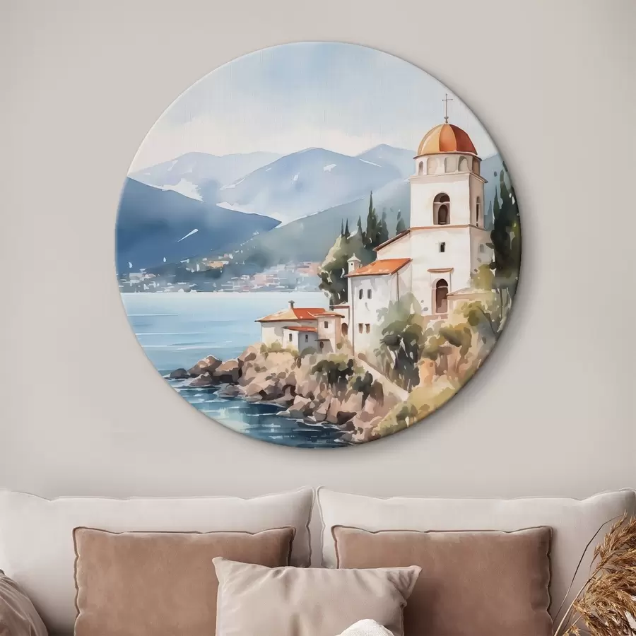 Pilt Kirik mere ääres, taustaks mäed r42962