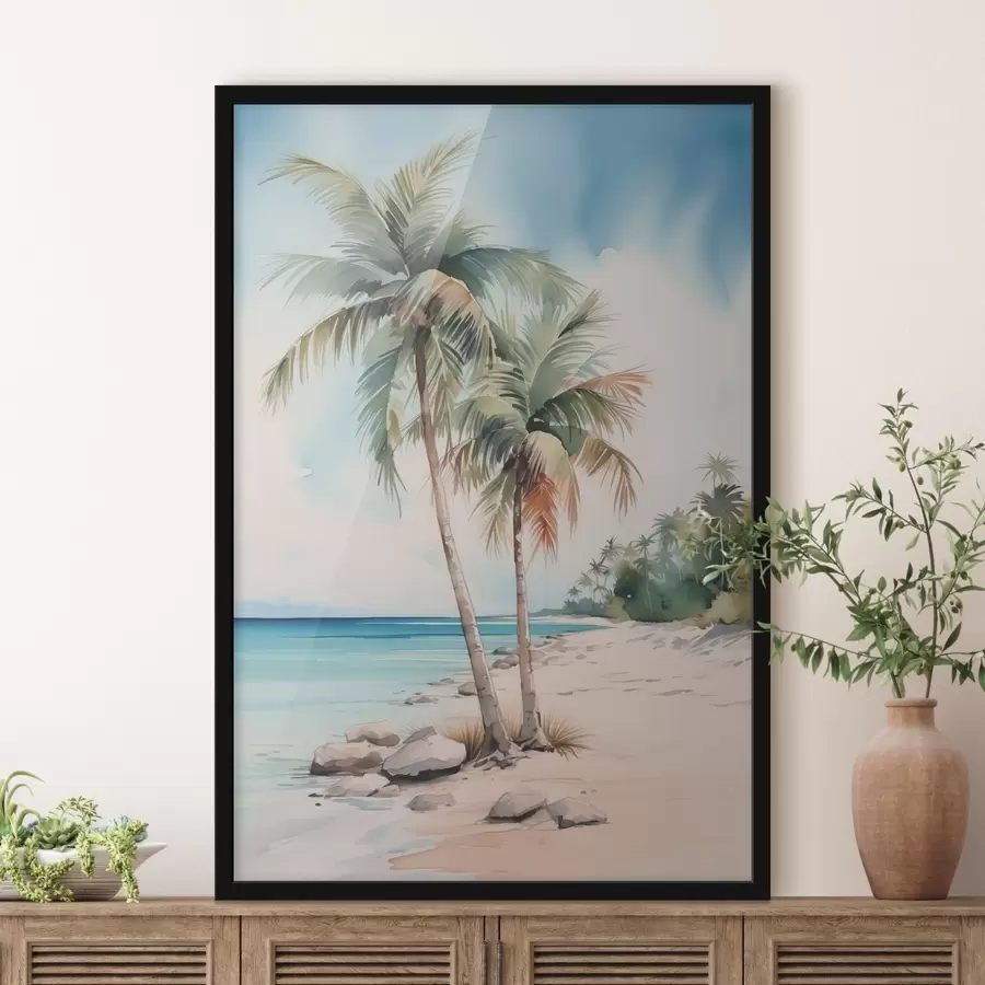 Fototapeedid Palmipuud mere ääres akvarelli imitatsioon f42958