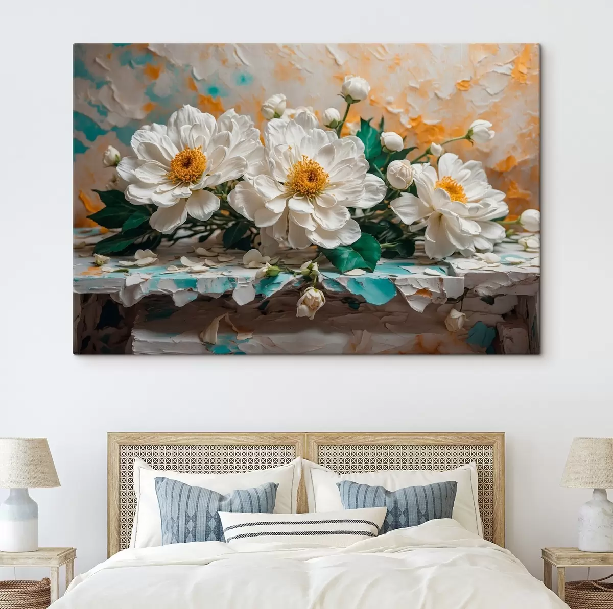 Pilt Valged lilled laual abstraktsel taustal s42924