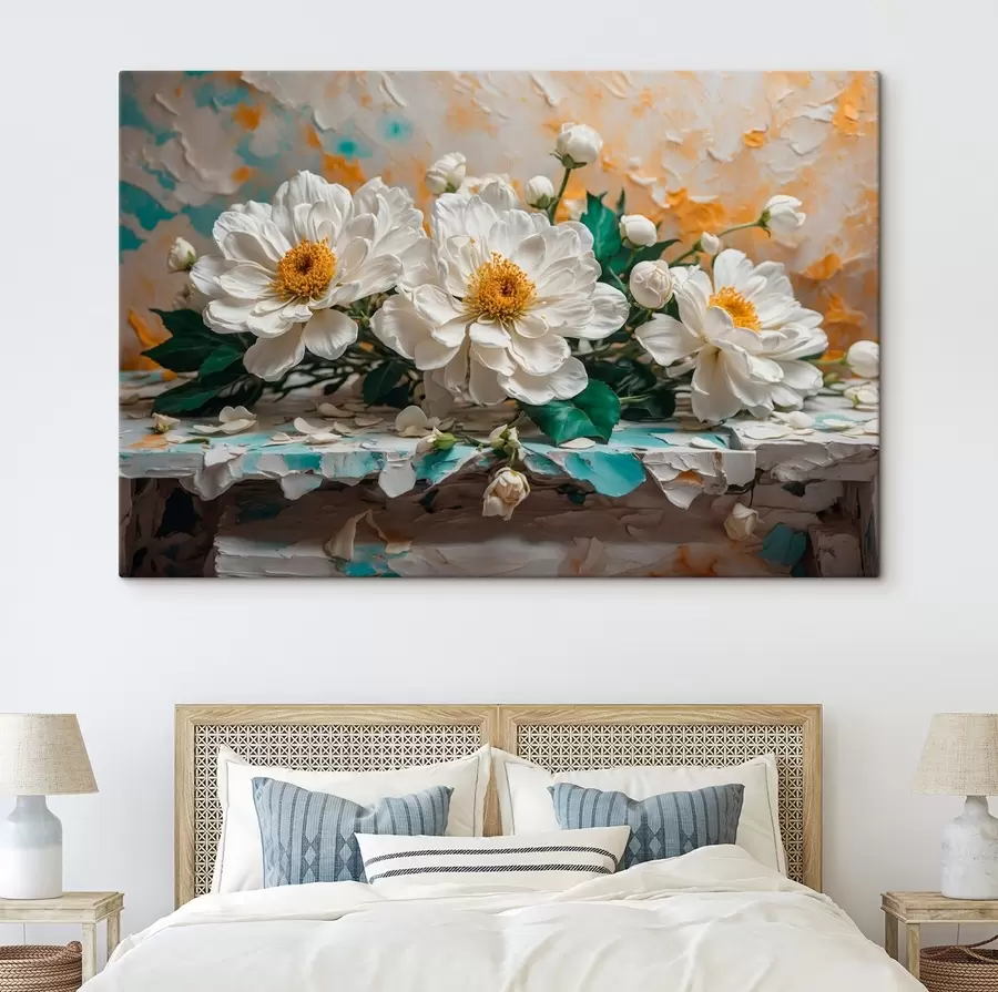 Pilt Valged lilled laual abstraktsel taustal s42924