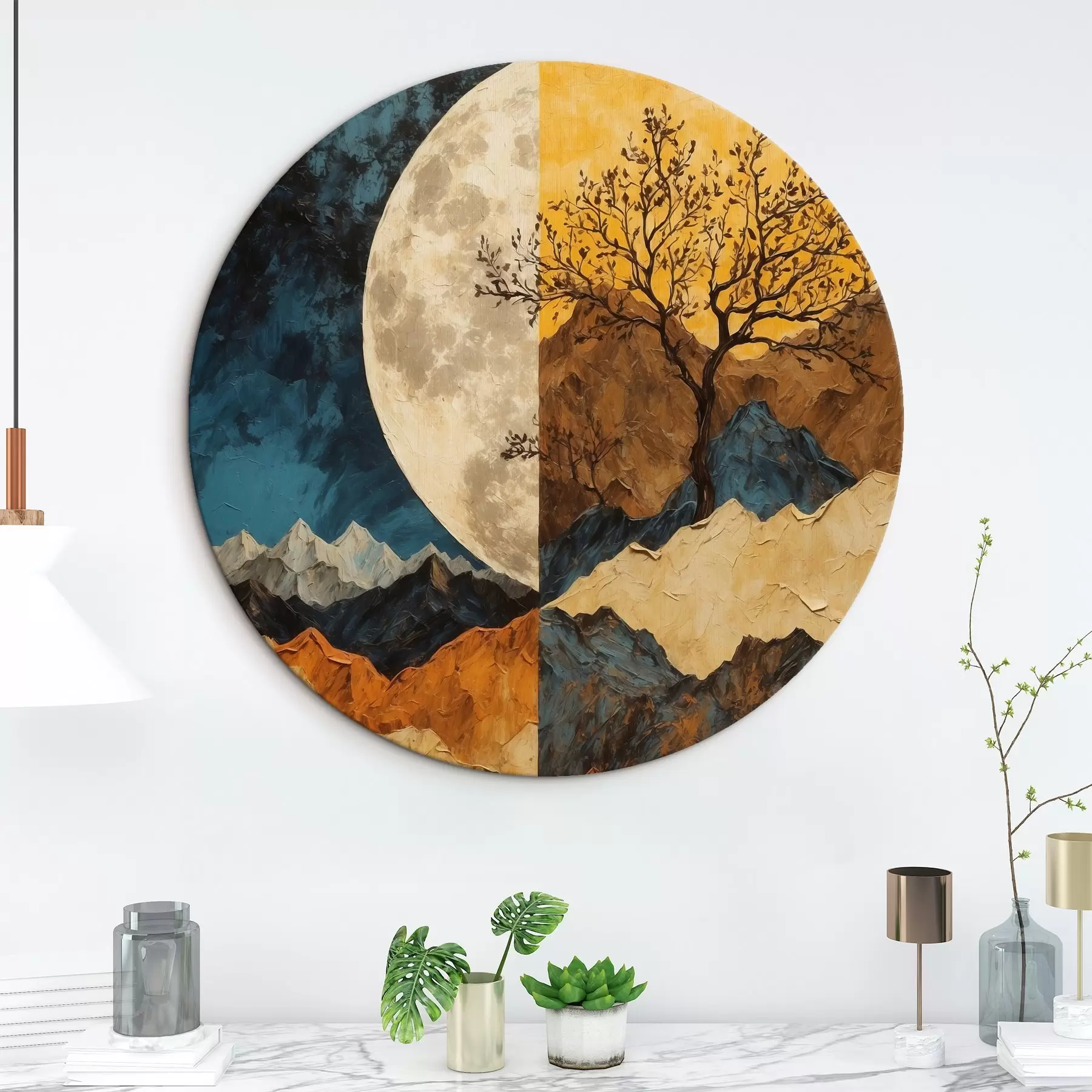 Pilt Mitmevärviline mountainr on moon taustal akrüülmaal rtyle r42770