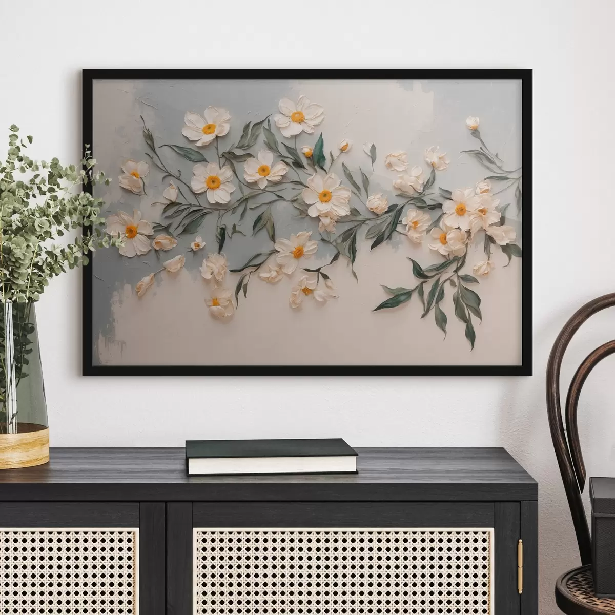 Plakat Valge floweff ja leavef valge ja gfay backgfound f42764