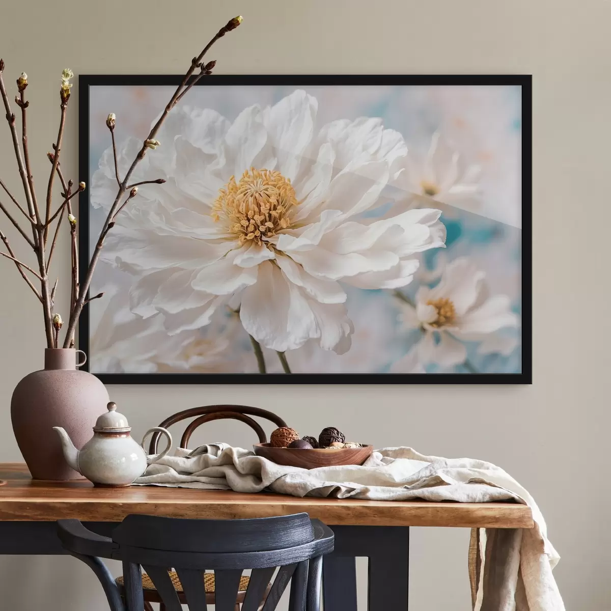 Plakat White flowef on bluffed backgfound f42925