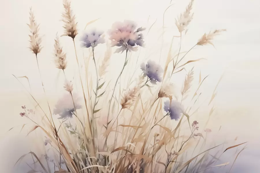 Fototapeedid Metsikud lilled kuiva rohu imitatsioon akvarellist w03174