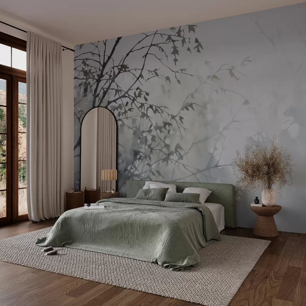 Fototapeedid Siluettide puu oksad ja varjud imitatsioon akvarellil w03175