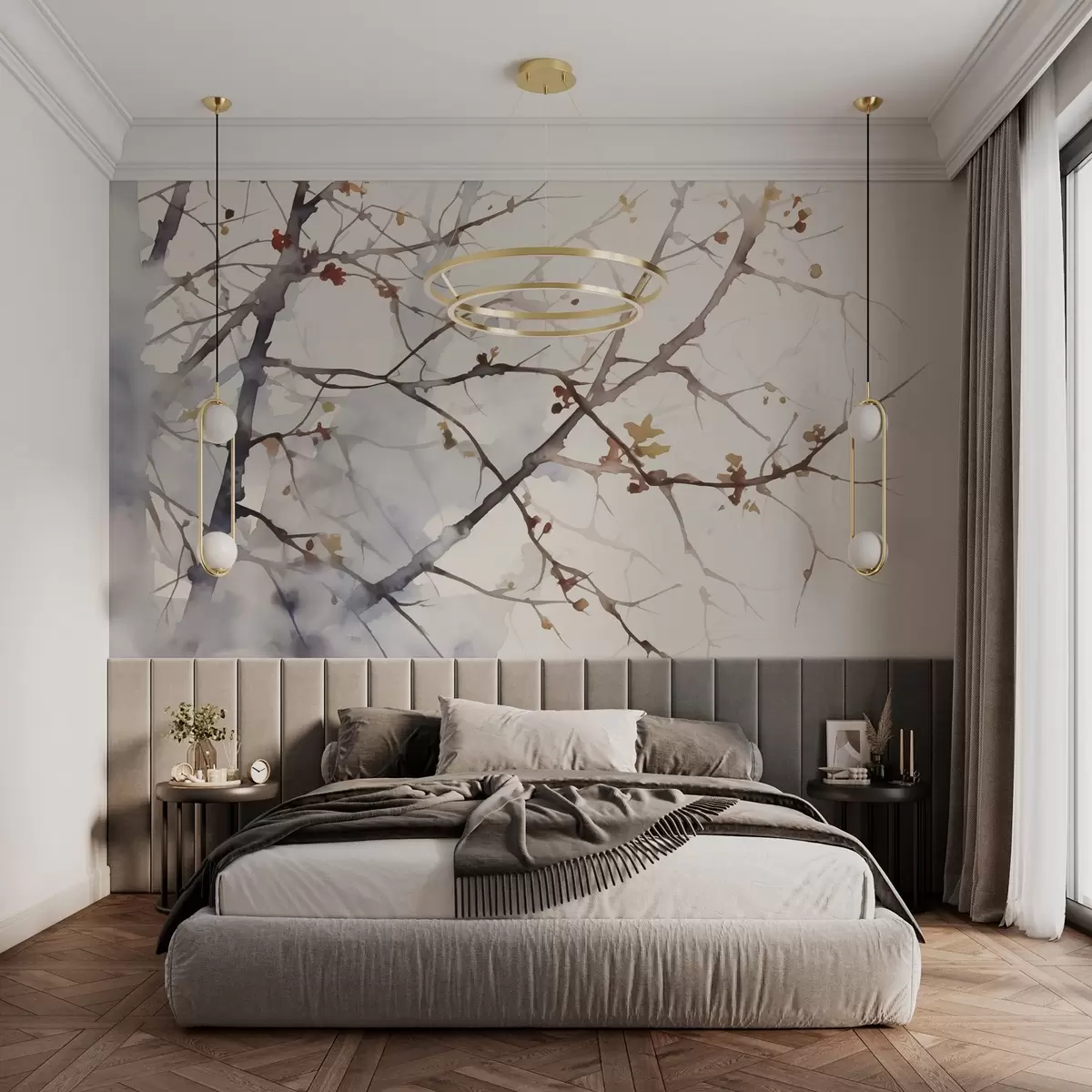 Fototapeedid Puu oksad siluette imitatsiooni akvarell w03177