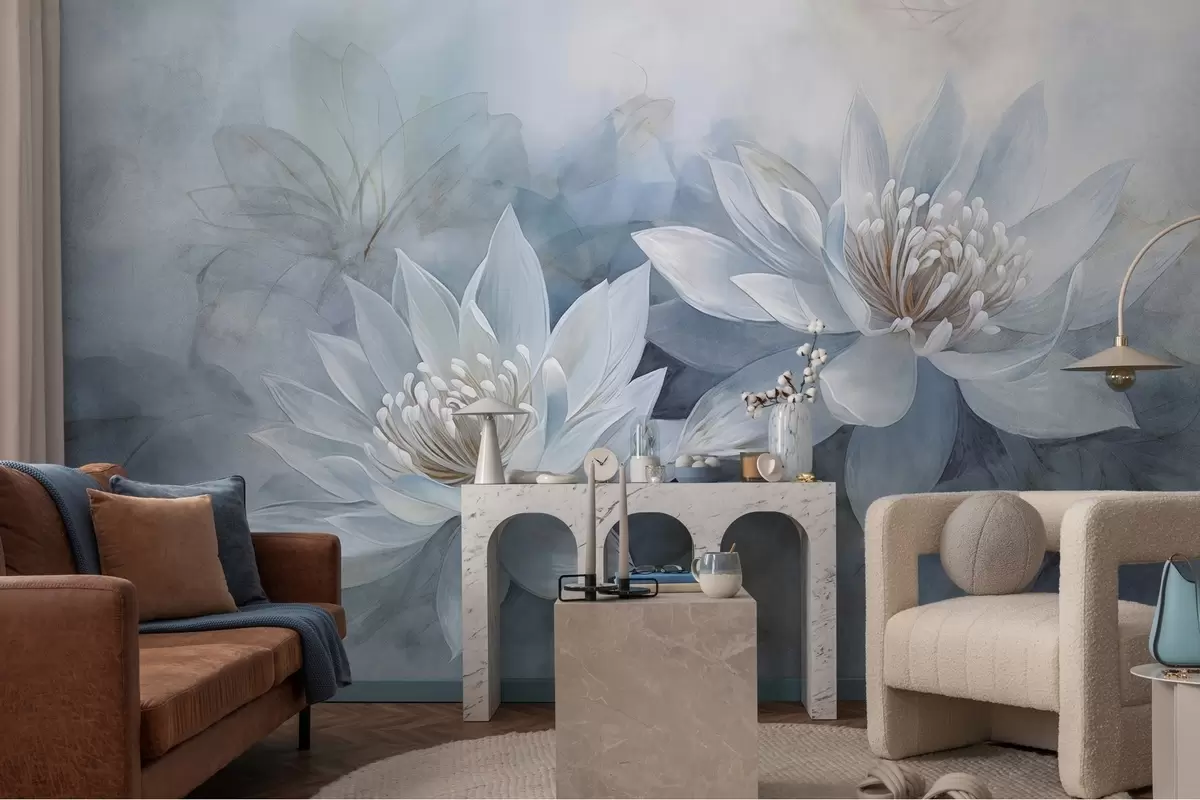 Fototapeedid Paar akvarellililli grunge seinal w03188