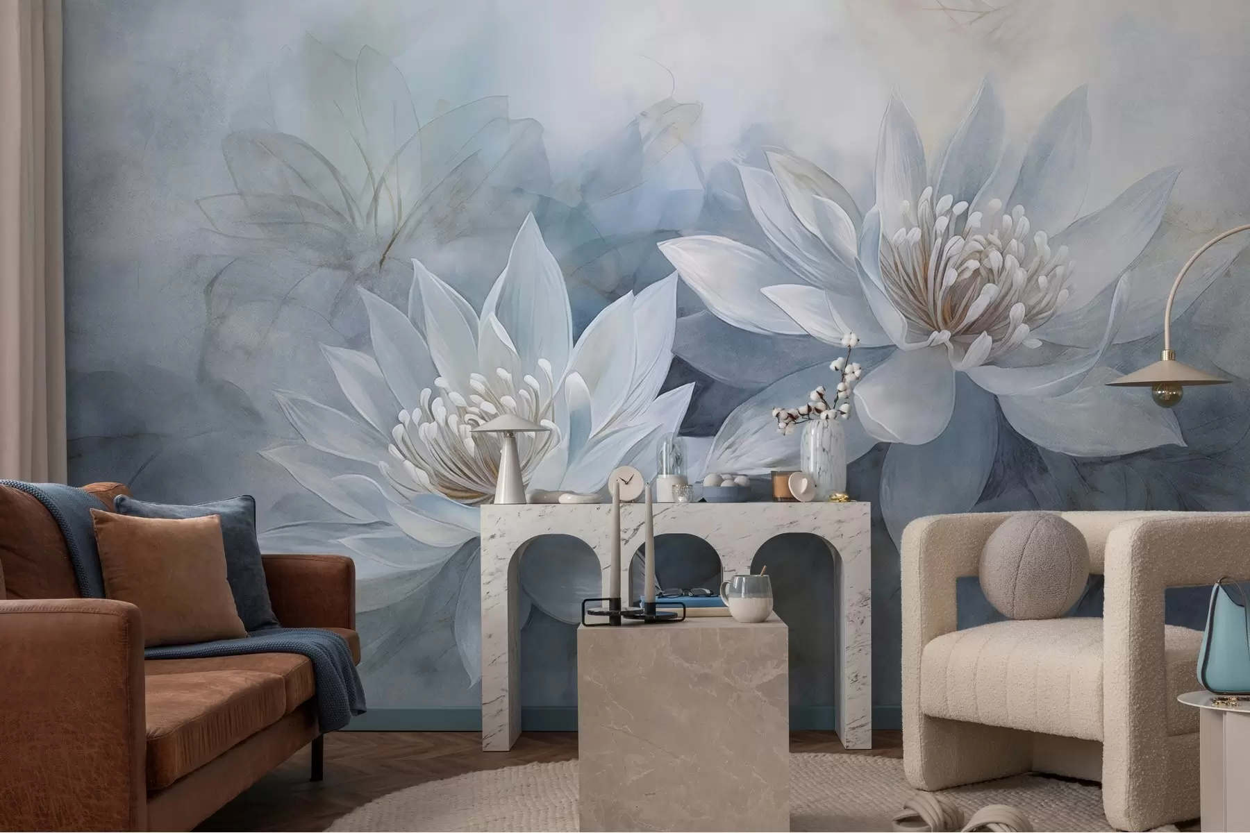 Fototapeedid Paar akvarellililli grunge seinal w03188