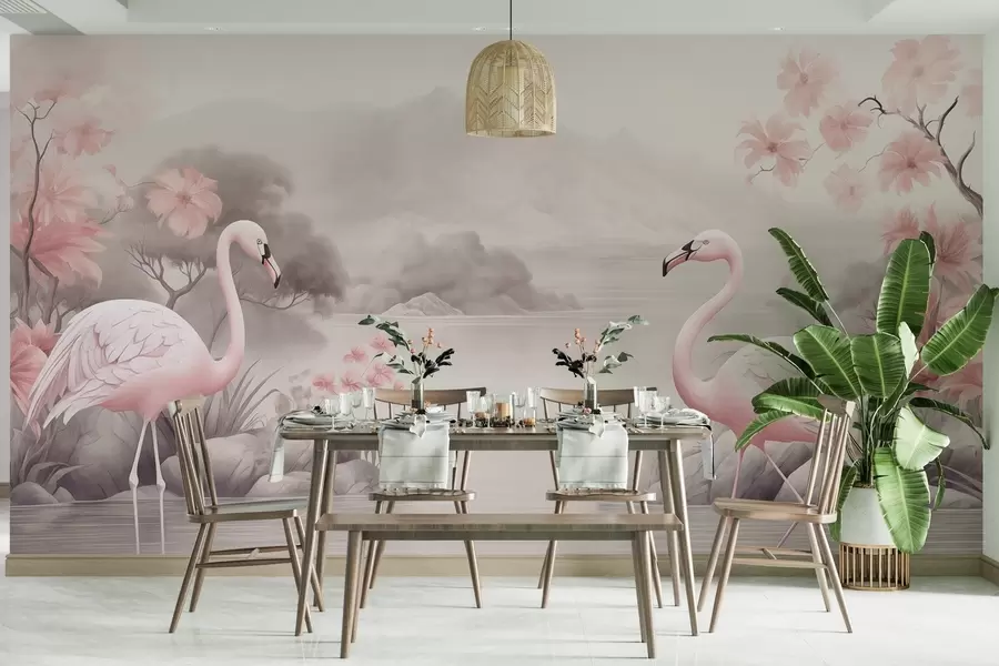 Fototapeedid Kaks flamingot vees akvarellijoonistus w03196