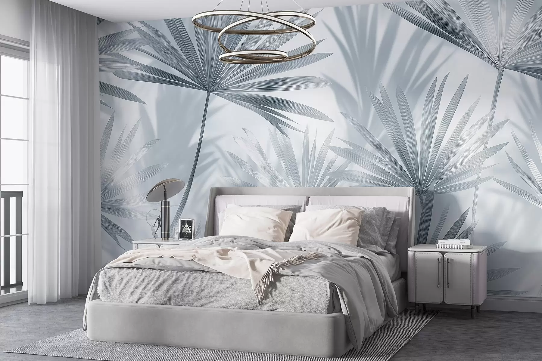 Fototapeedid Palmilehed, lillemustrid, minimalism, troopika, hallid värvid w03152v1